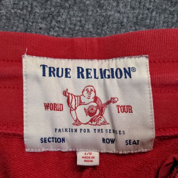 True Religion Mens Jogger Pants Large Red Drawstring Waist Tapered Leg Cotton - Picture 9 of 12